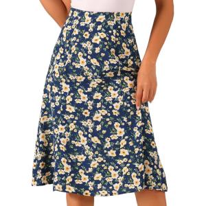 imageAllegra K Floral Skirt for Womens Elastic Waist ALine Midi SkirtsDark Blue