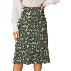 imageAllegra K Floral Skirt for Womens Elastic Waist ALine Midi SkirtsDark Green