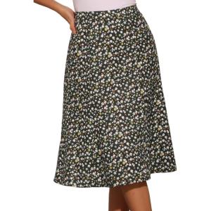 imageAllegra K Floral Skirt for Womens Elastic Waist ALine Midi SkirtsFloral Black White