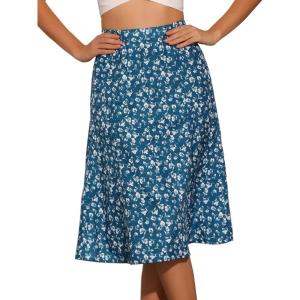 imageAllegra K Floral Skirt for Womens Elastic Waist ALine Midi SkirtsLake Blue