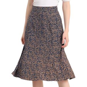imageAllegra K Floral Skirt for Womens Elastic Waist ALine Midi SkirtsNavy Blue Brown