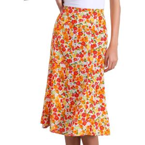 imageAllegra K Floral Skirt for Womens Elastic Waist ALine Midi SkirtsOrange Green