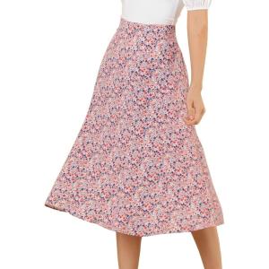 imageAllegra K Floral Skirt for Womens Elastic Waist ALine Midi SkirtsPink