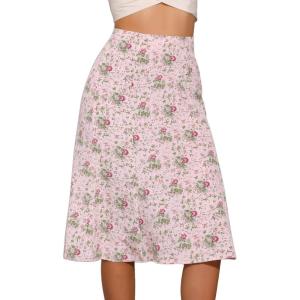 imageAllegra K Floral Skirt for Womens Elastic Waist ALine Midi SkirtsPink Flower
