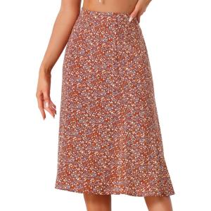 imageAllegra K Floral Skirt for Womens Elastic Waist ALine Midi SkirtsRed