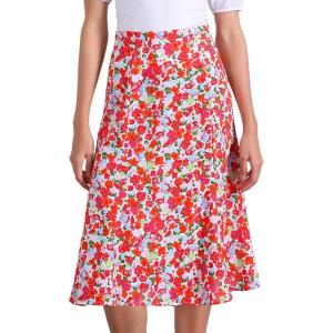 imageAllegra K Floral Skirt for Womens Elastic Waist ALine Midi SkirtsRed Blue