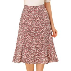 imageAllegra K Floral Skirt for Womens Elastic Waist ALine Midi SkirtsRed White