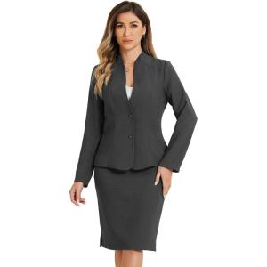 imageAllegra K Suits 2 Piece Skirt Set for Womens Business Office Outfits Collarless Blazer Pencil Skirts Suit SetsDark Grey