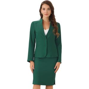 imageAllegra K Suits 2 Piece Skirt Set for Womens Business Office Outfits Collarless Blazer Pencil Skirts Suit SetsGreen
