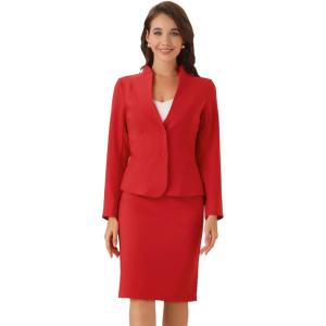 imageAllegra K Suits 2 Piece Skirt Set for Womens Business Office Outfits Collarless Blazer Pencil Skirts Suit SetsRed