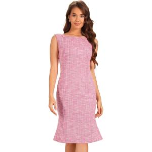 imageAllegra K Tweed Dress for Womens Summer Sleeveless Elegant Plaid Bodycon DressesHot Pink