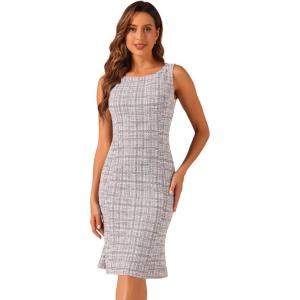 imageAllegra K Tweed Dress for Womens Summer Sleeveless Elegant Plaid Bodycon DressesPurple