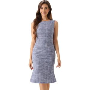 imageAllegra K Tweed Dress for Womens Summer Sleeveless Elegant Plaid Bodycon DressesPurple Blue