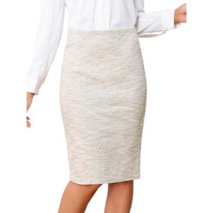 imageAllegra K Tweed Skirt for Womens Office Work High Waist Split Bodycon Plaid Pencil SkirtsBeige