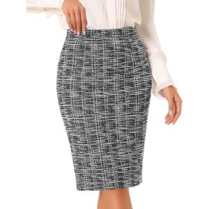 imageAllegra K Tweed Skirt for Womens Office Work High Waist Split Bodycon Plaid Pencil SkirtsBlack