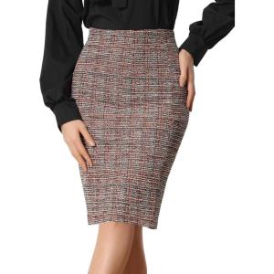 imageAllegra K Tweed Skirt for Womens Office Work High Waist Split Bodycon Plaid Pencil SkirtsBurgundy