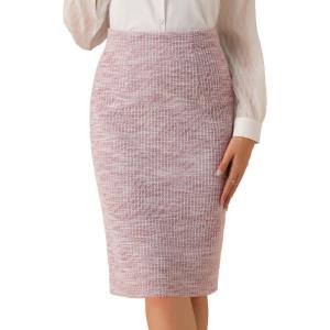 imageAllegra K Tweed Skirt for Womens Office Work High Waist Split Bodycon Plaid Pencil SkirtsPink