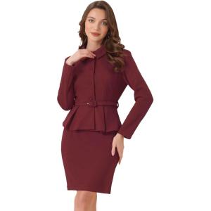 imageAllegra K Two Pieces Suits for Womens Business Peplum Blazer Jacket Mini Pencil Skirt SetsBurgundy