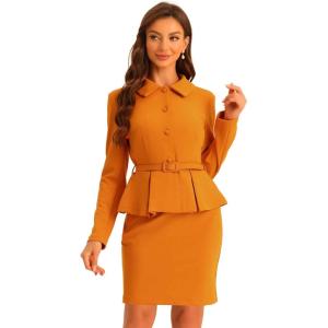 imageAllegra K Two Pieces Suits for Womens Business Peplum Blazer Jacket Mini Pencil Skirt SetsDark Orange