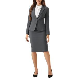 imageAllegra K Womens 2 Piece Skirt Suit Set Business Long Sleeve Blazer and Pencil Skirt OutfitsDark Gray