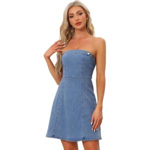 imageAllegra K Womens Cowgirl Dress Strapless Jean Concert Outfits Western Sleeveless Denim DressesLight Blue