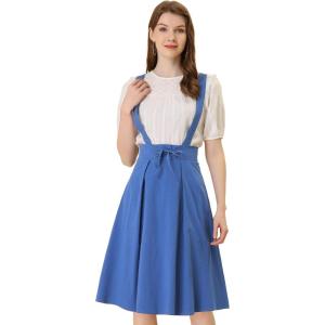 imageAllegra K Womens Cute Suspender Skirt High Waist Overall Corset Skater Skirt Short Mini DressBlue