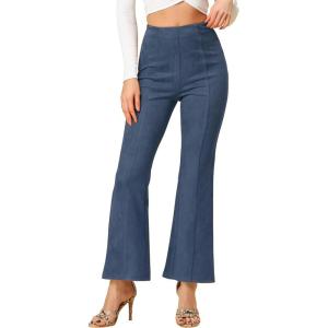imageAllegra K Womens Faux Suede Pants Business Casual Wide Legs Bell Bottom Flared TrousersNavy Blue