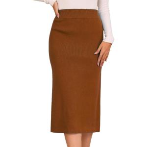 imageAllegra K Womens Sweater Skirts Ribbed Knit Elastic High Waist Stretchy Slit Casual Office Pencil Midi SkirtCaramel