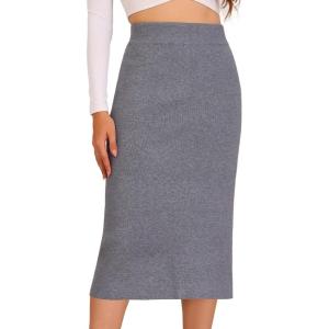 imageAllegra K Womens Sweater Skirts Ribbed Knit Elastic High Waist Stretchy Slit Casual Office Pencil Midi SkirtLight Grey