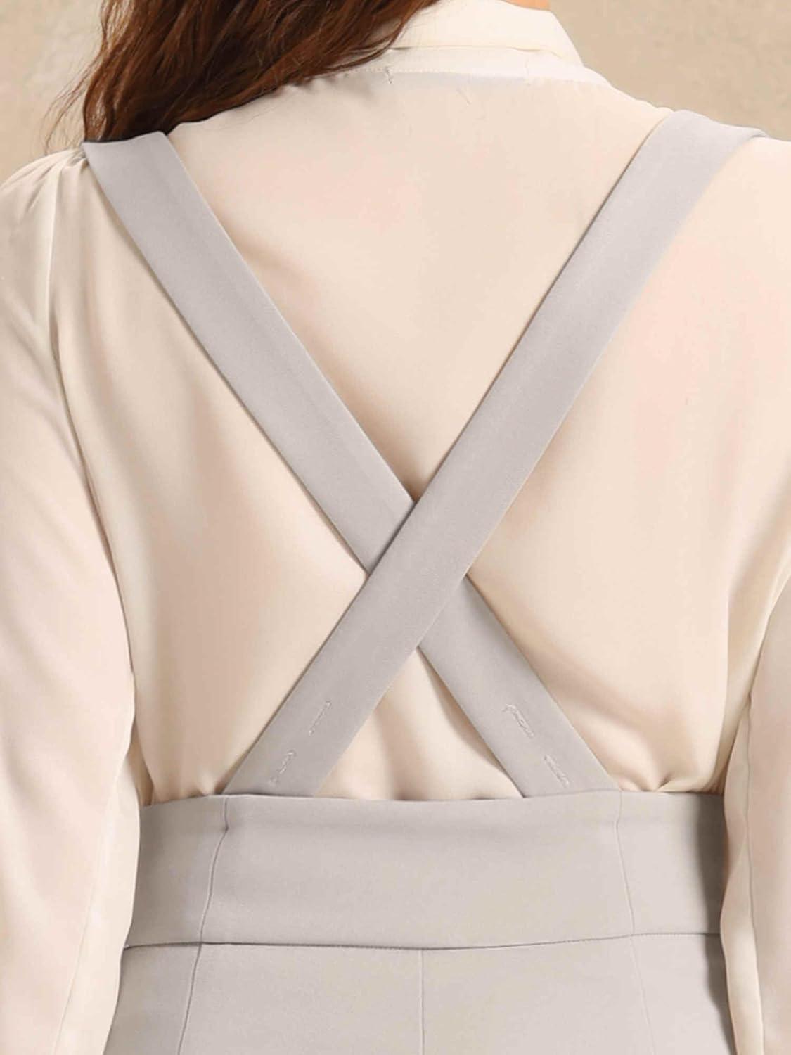 imageAllegra K Casual Office Jumpsuits for Womens Adjustable Straps Wide Leg Suspenders Pants OverallGrey Beige