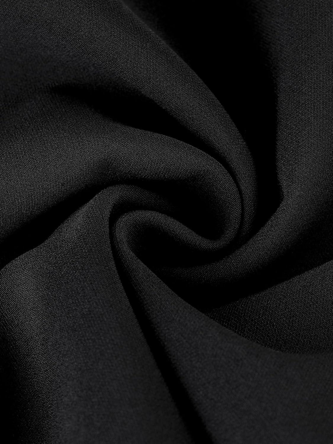 imageAllegra K Elegant Business Pants for Womens Elastic Waist Button Decor Straight Leg Work TrousersBlack