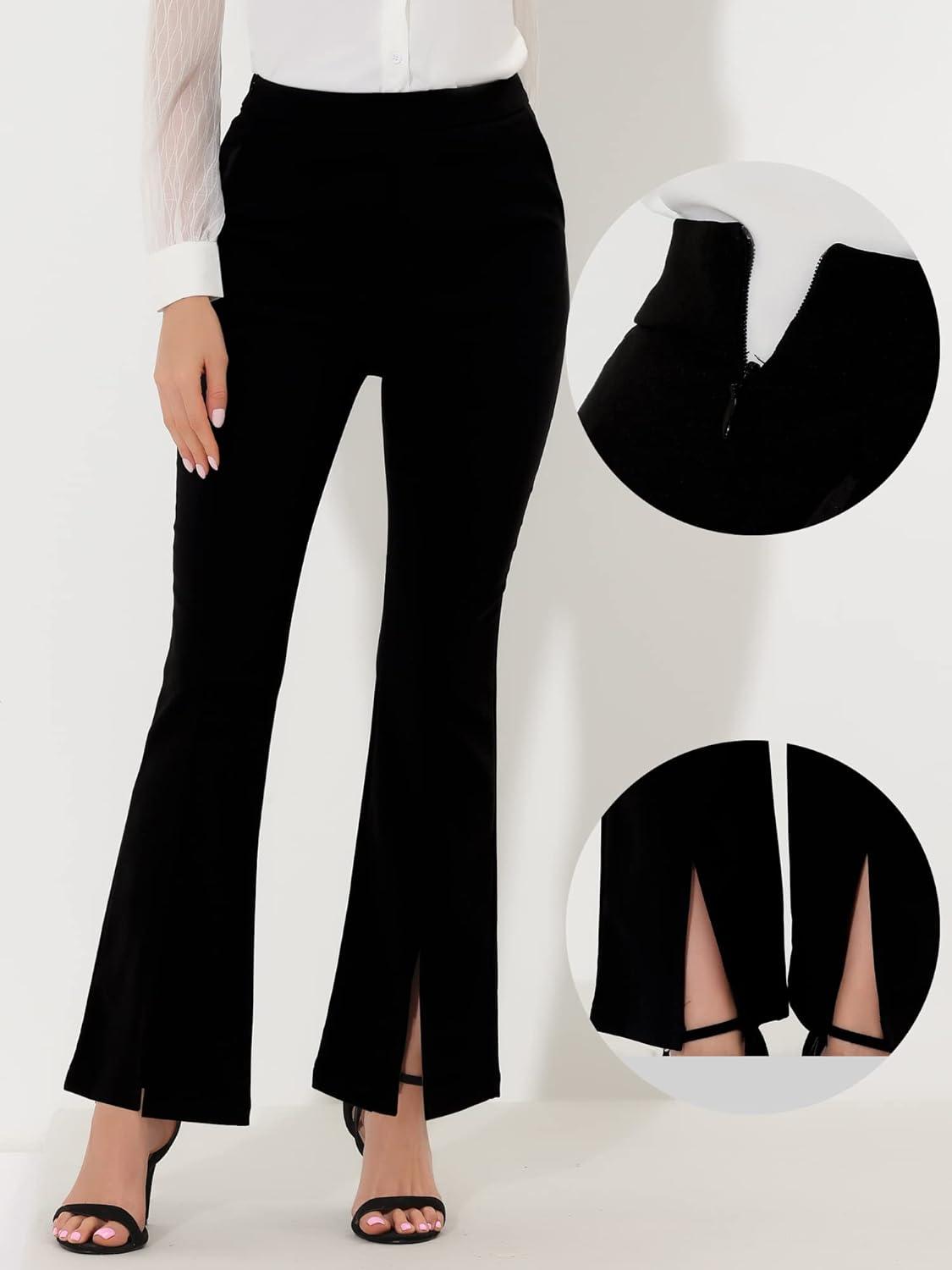 imageAllegra K Elegant Work Office Business Pants for Womens Solid High Waist Split Hem Flare Leg Long Pant