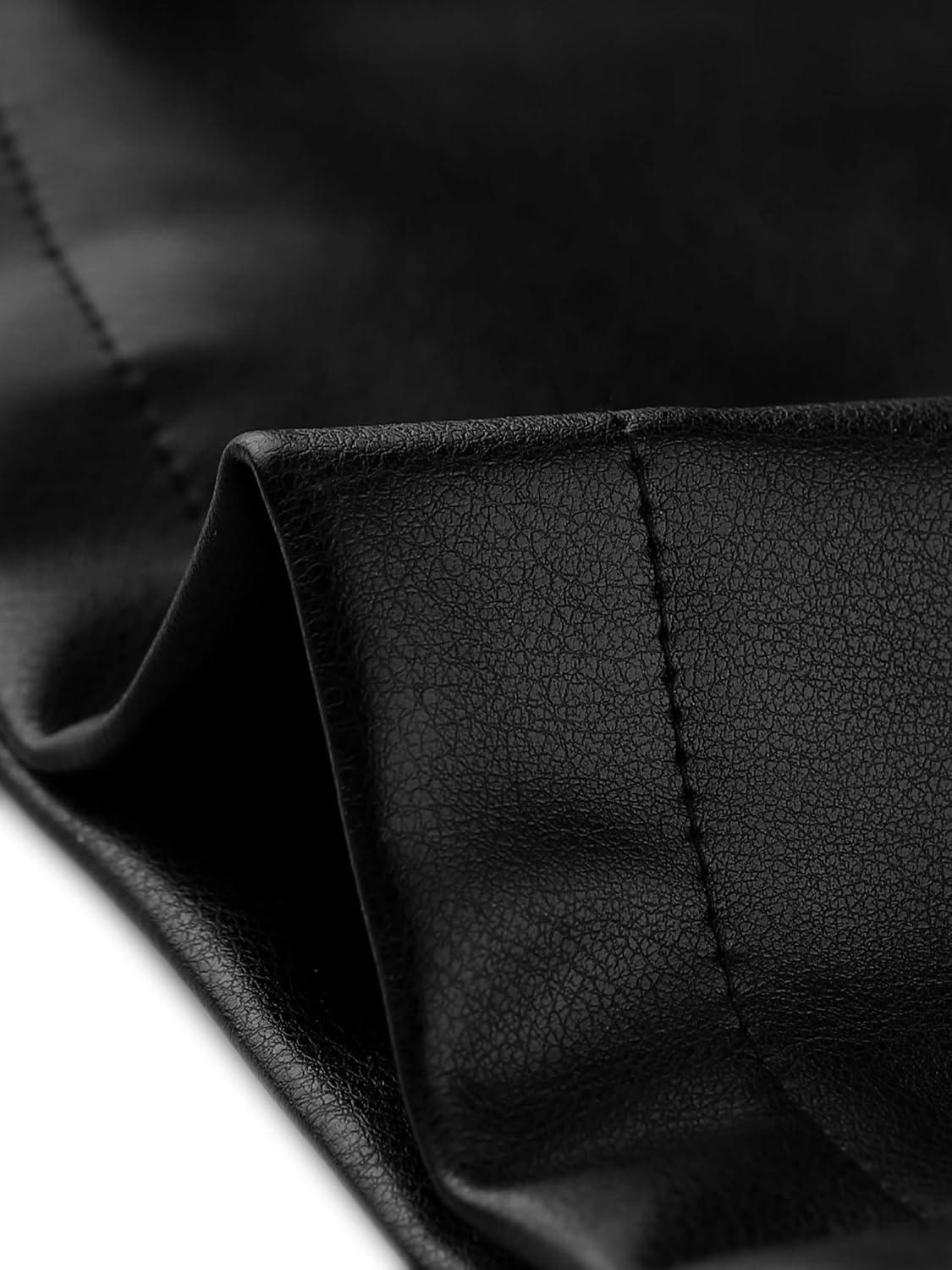 imageAllegra K Faux Leather Casual Pant for Womens High Waist Bell Bottom Flared Long PU TrouserBlack