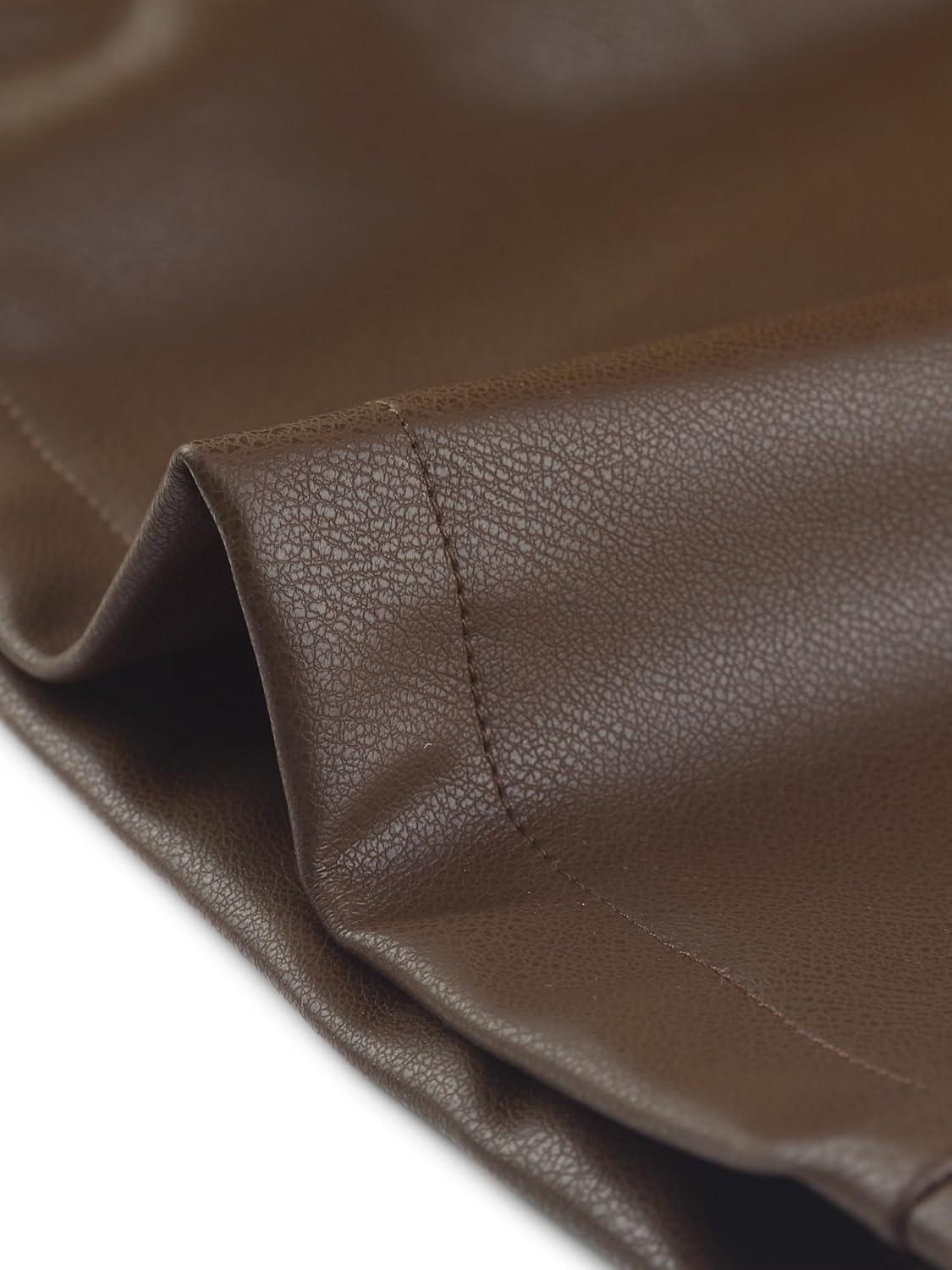 imageAllegra K Faux Leather Casual Pant for Womens High Waist Bell Bottom Flared Long PU TrouserCoffee