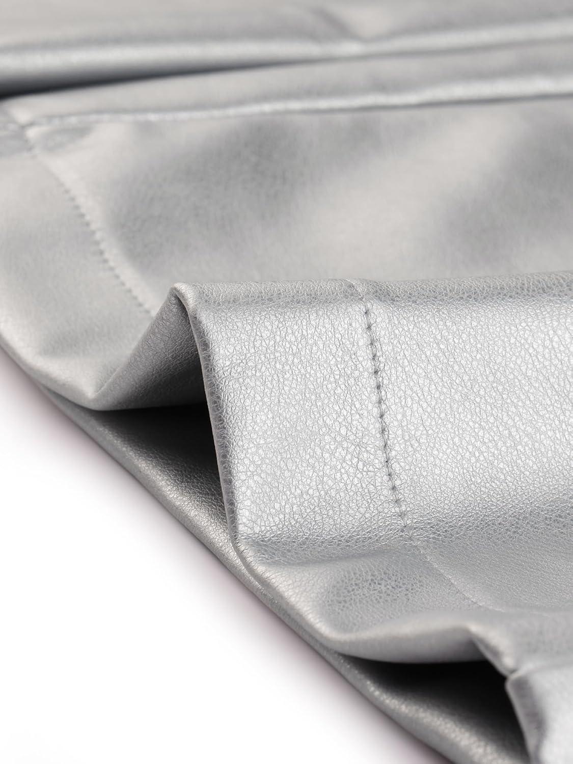 imageAllegra K Faux Leather Casual Pant for Womens High Waist Bell Bottom Flared Long PU TrouserSilver