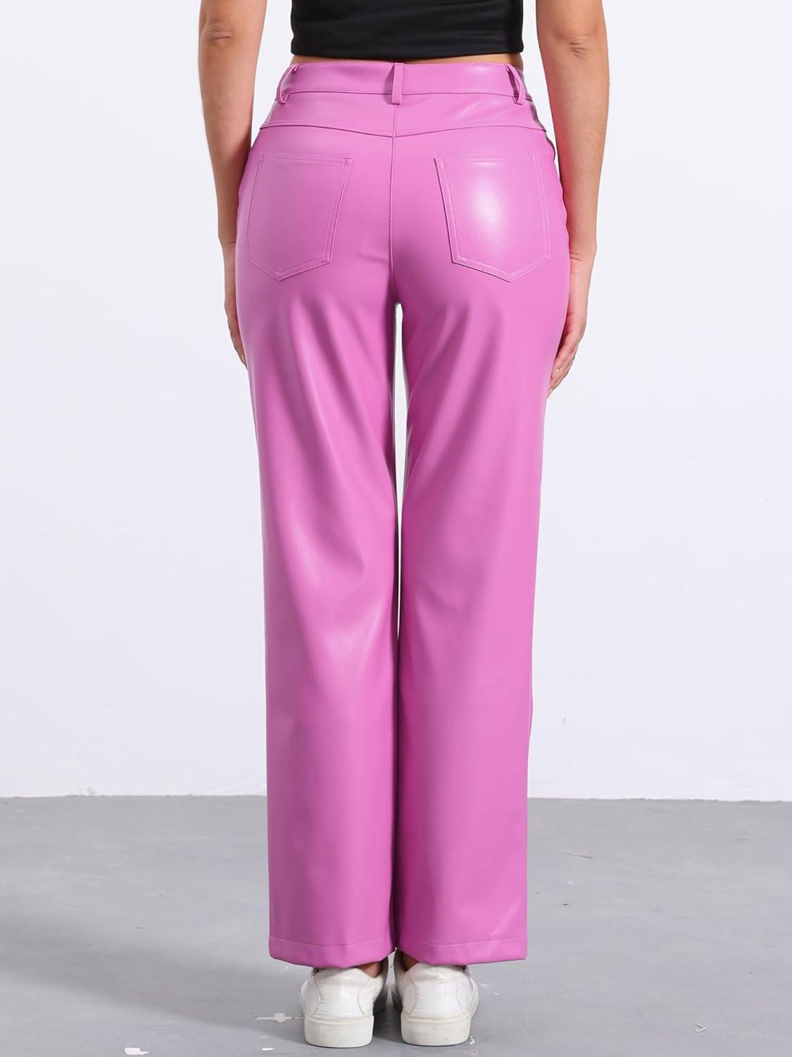 imageAllegra K Faux Leather Pants for Womens High Waist Straight Leg Punk PU TrousersPink
