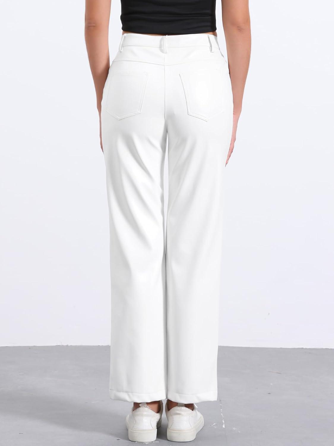 imageAllegra K Faux Leather Pants for Womens High Waist Straight Leg Punk PU TrousersWhite