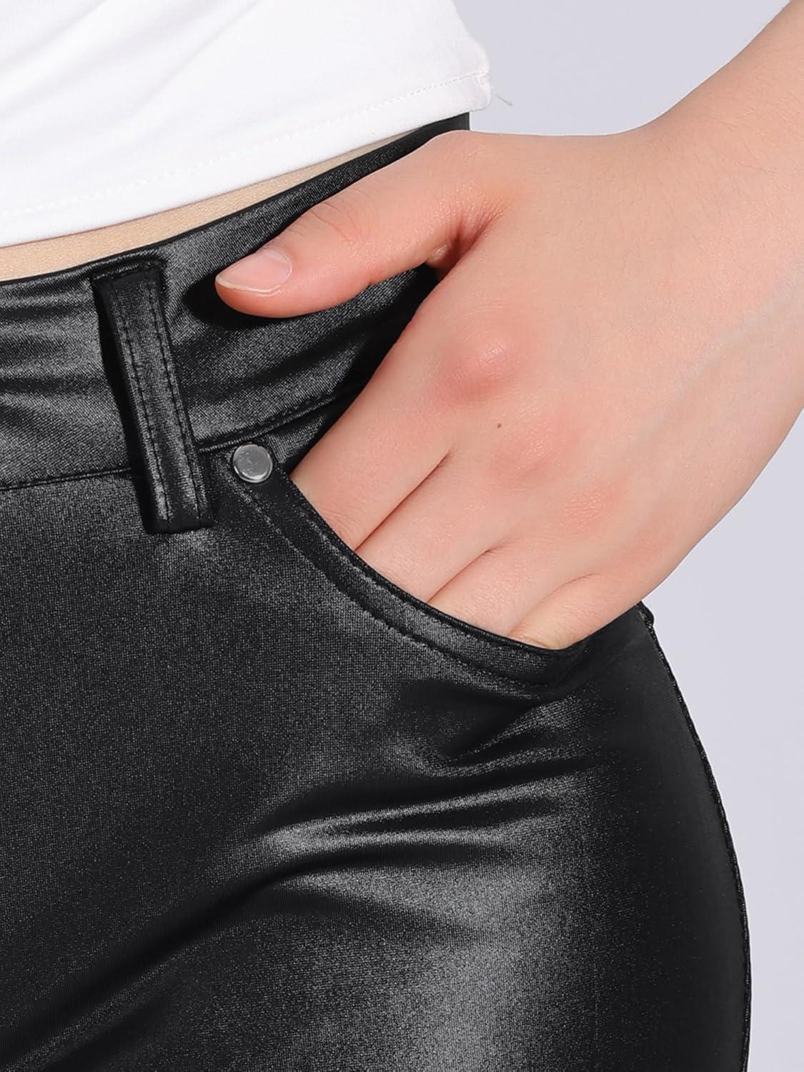 imageAllegra K Faux Leather Pants for Womens High Waist Stretch Slim Fit Motorcycle Legging PantsBlack