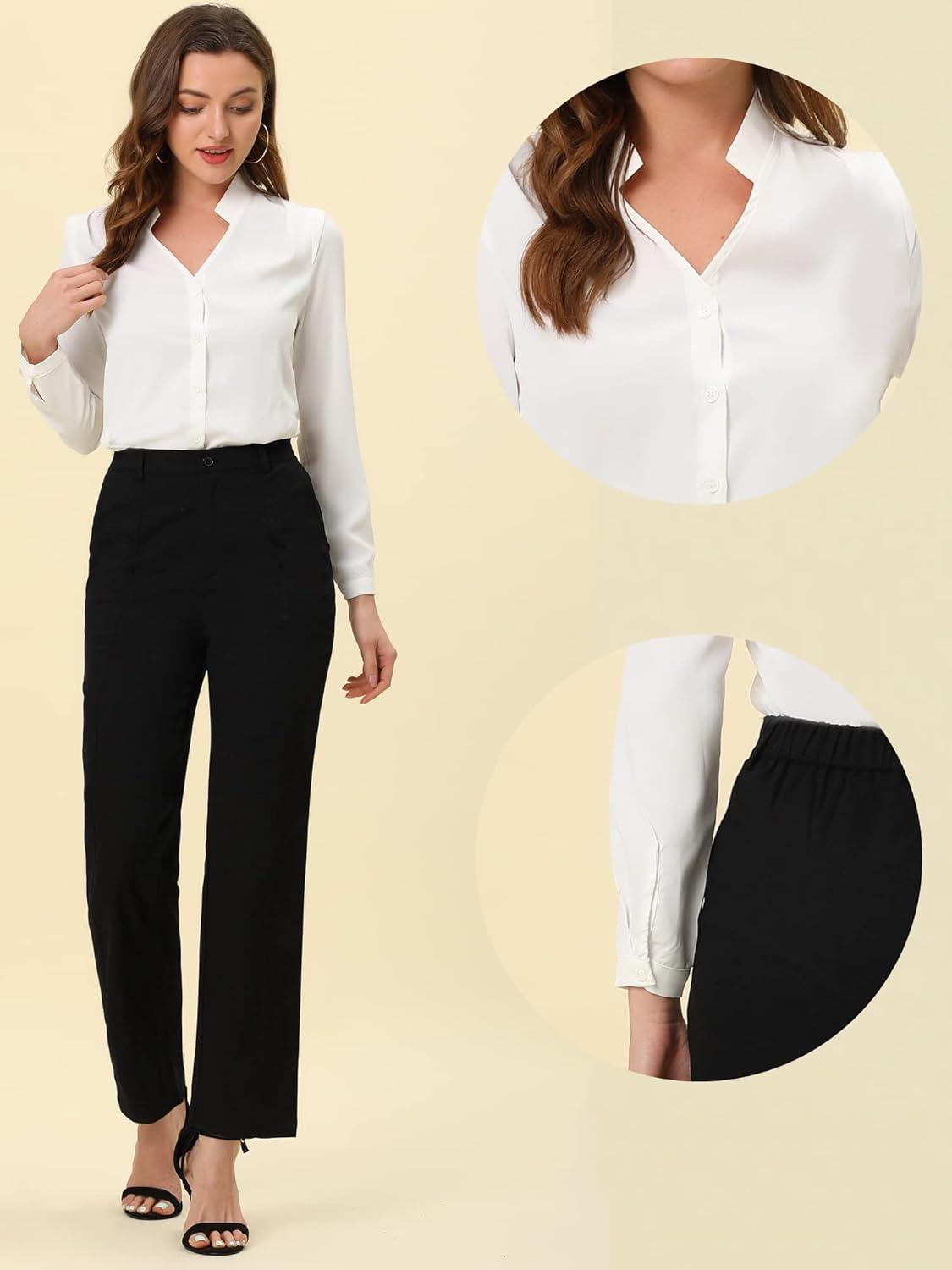 imageAllegra K Office Trousers for Womens High Waist Straight Leg Bootcut Work Pants