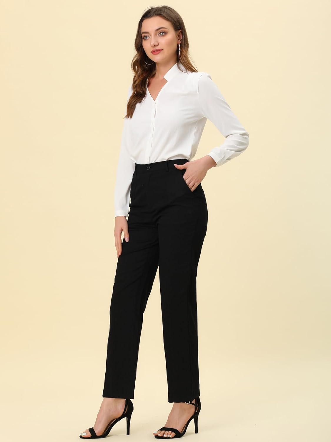 imageAllegra K Office Trousers for Womens High Waist Straight Leg Bootcut Work Pants