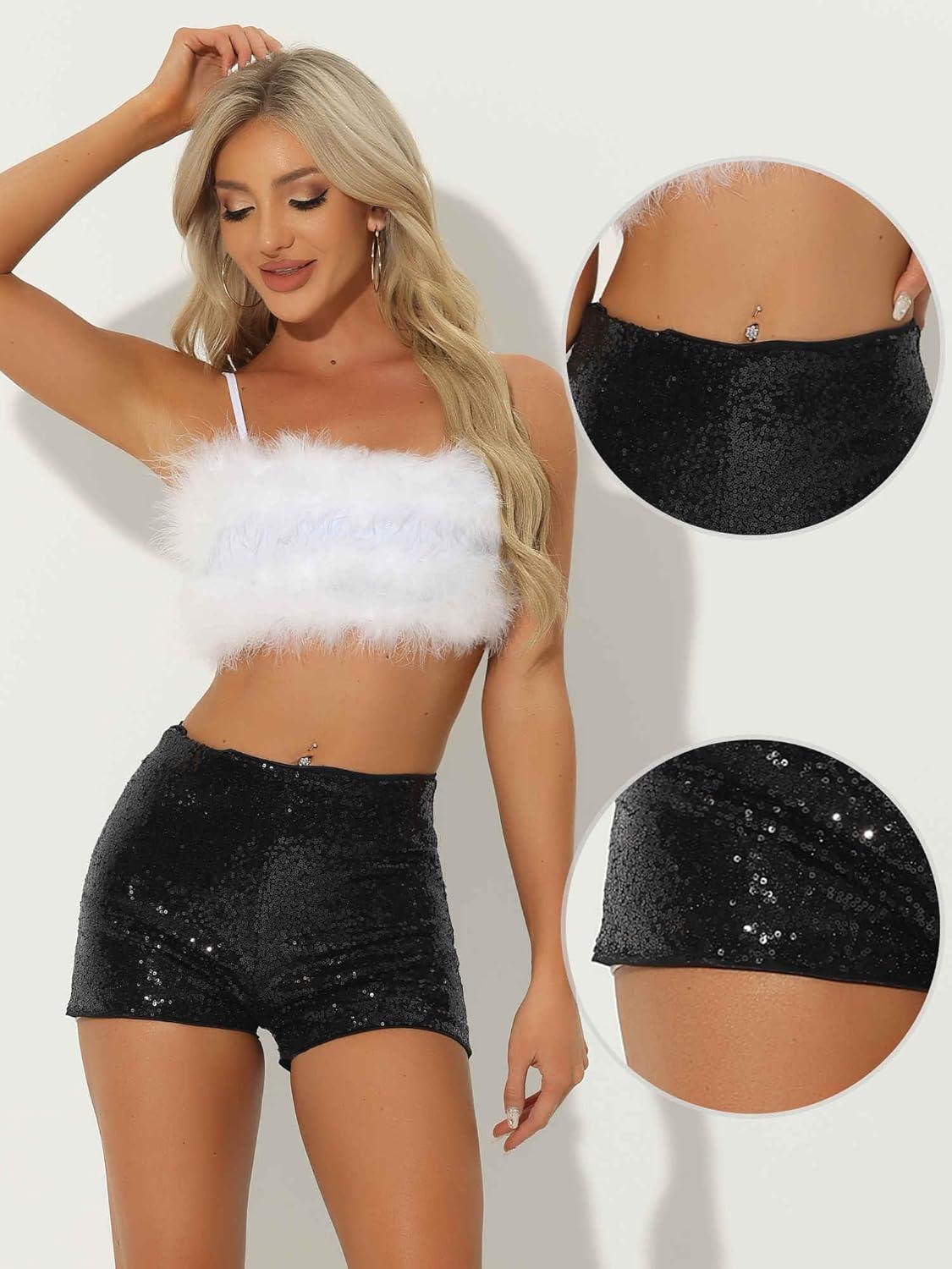 imageAllegra K Sequin Shorts for Women High Waist Party Night Out Concert Outfit Sparkly Mini ShortsBlack