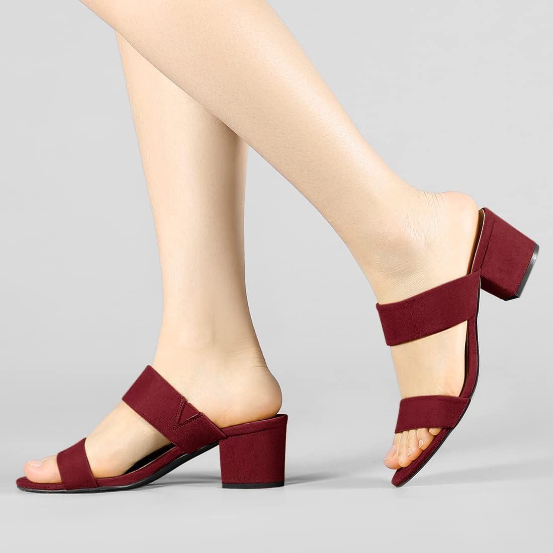 imageAllegra K Womens Block Heel Dual Straps Slide SandalsBurgundy