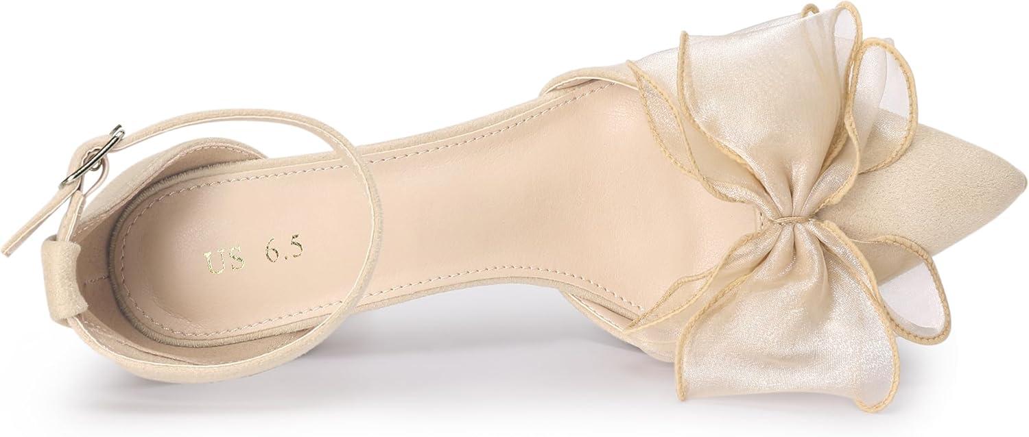 imageAllegra K Womens Bow Heels Closed Toe Chunky Heel Pumps SandalsBeige