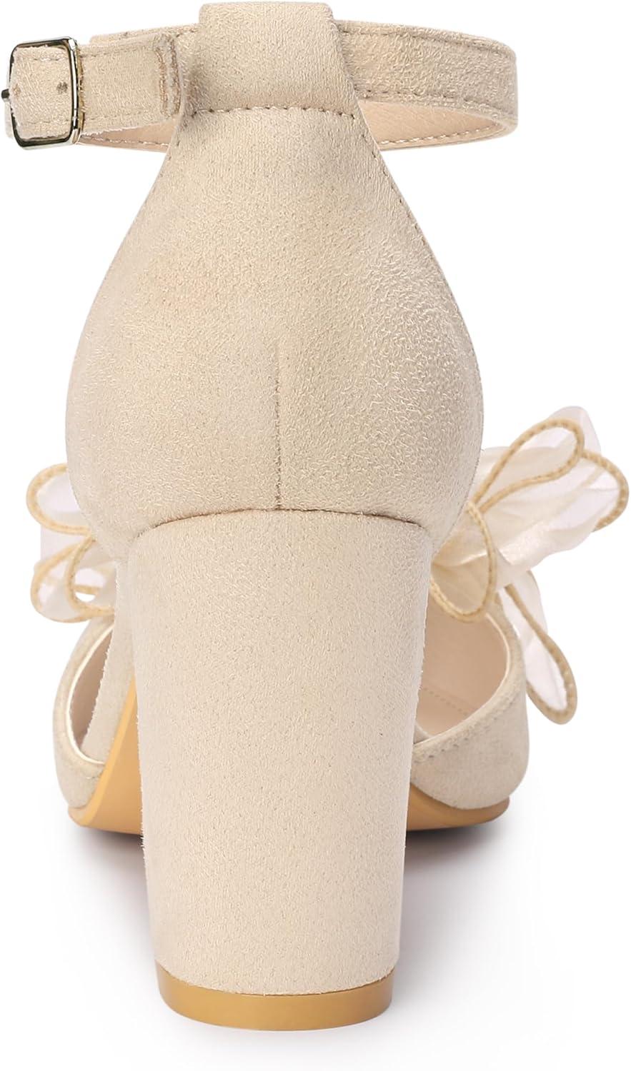 imageAllegra K Womens Bow Heels Closed Toe Chunky Heel Pumps SandalsBeige