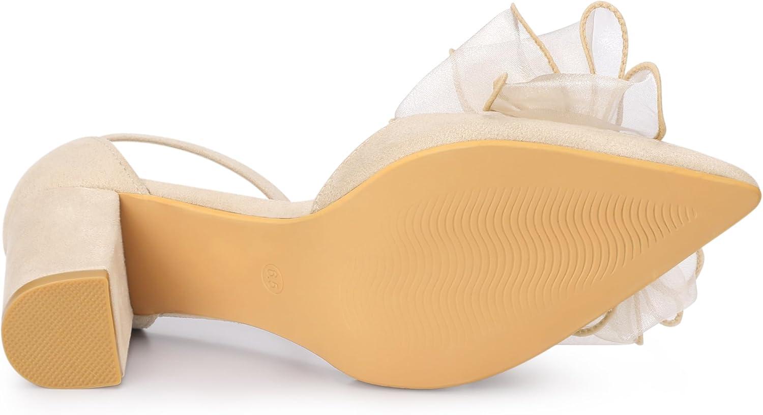 imageAllegra K Womens Bow Heels Closed Toe Chunky Heel Pumps SandalsBeige