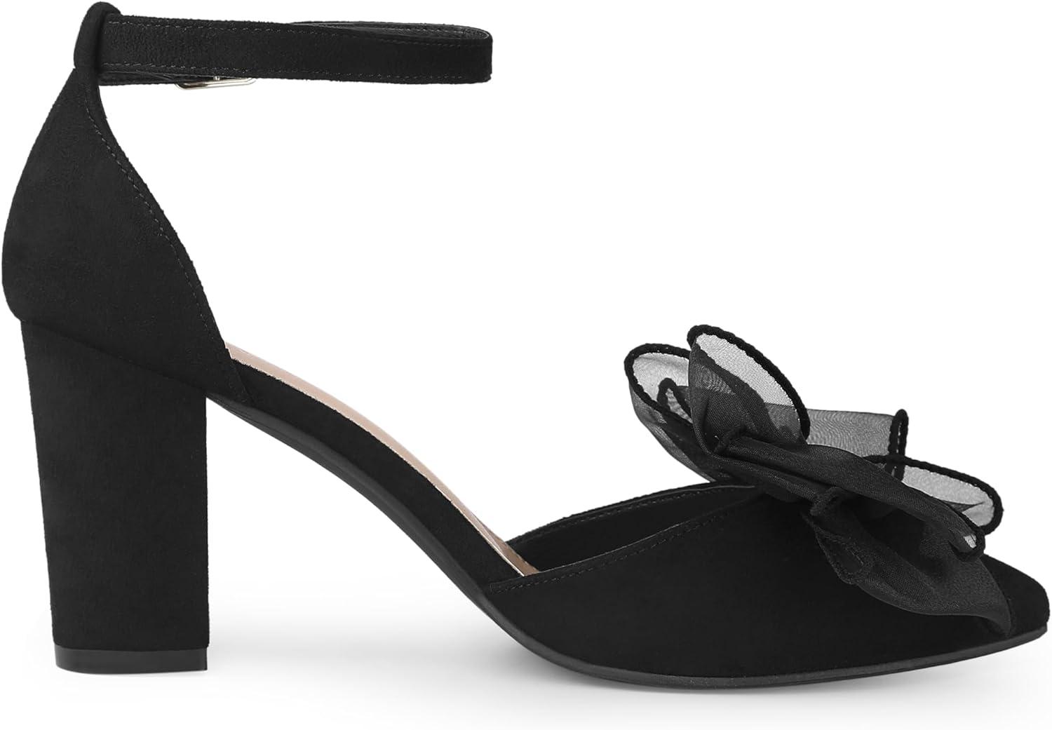imageAllegra K Womens Bow Heels Closed Toe Chunky Heel Pumps SandalsBlack
