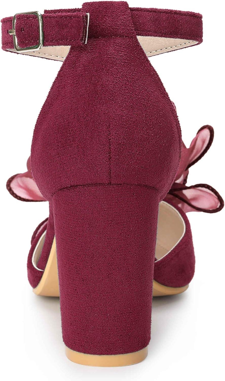 imageAllegra K Womens Bow Heels Closed Toe Chunky Heel Pumps SandalsBurgundy