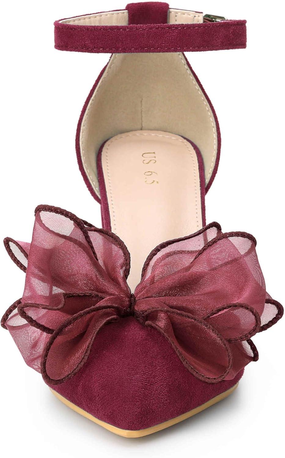 imageAllegra K Womens Bow Heels Closed Toe Chunky Heel Pumps SandalsBurgundy