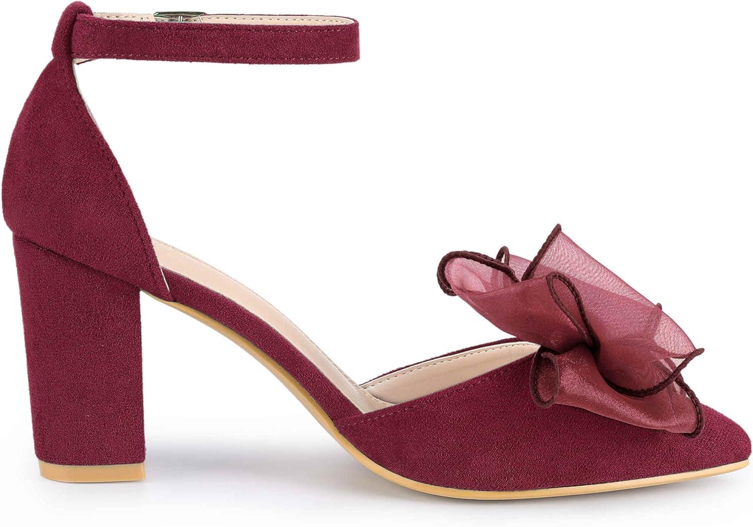 imageAllegra K Womens Bow Heels Closed Toe Chunky Heel Pumps SandalsBurgundy