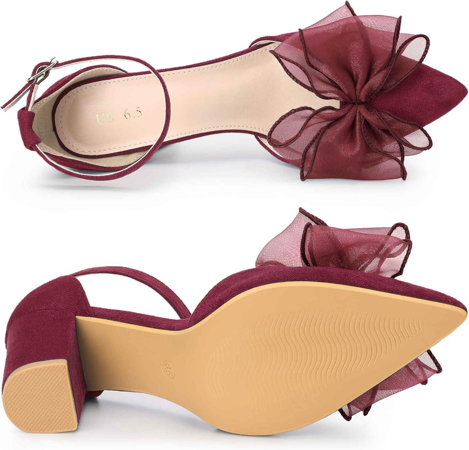 imageAllegra K Womens Bow Heels Closed Toe Chunky Heel Pumps SandalsBurgundy